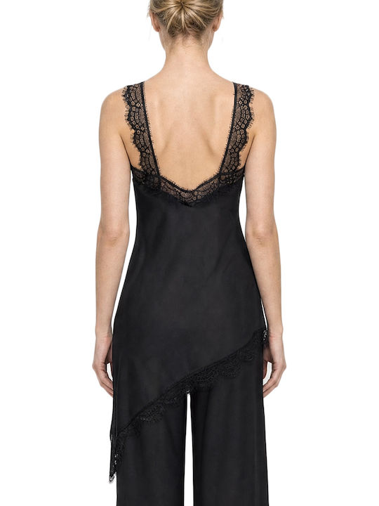 Matchbox Damen Satin Unterwäsche Top mit Spitze Schwarz Matchbox
