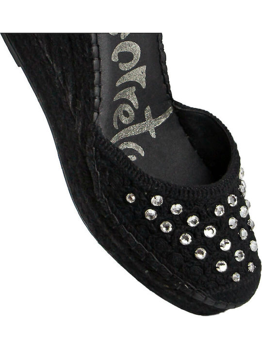 Sommer Damenplattformen in Stil Espadrilles Schwarz