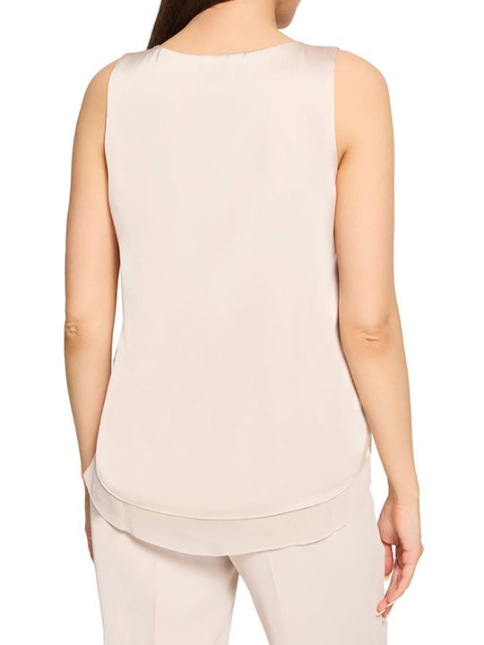 Women's Sleeveless Blouse with V-Neckline Beige