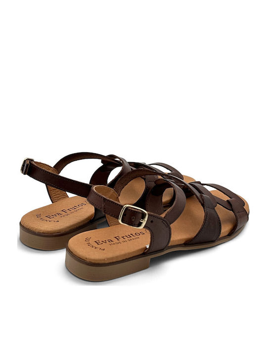 Leder Flache Sandalen Für Damen Dunkelbraun