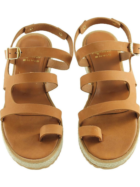 Leather Women's Flat Sandals in Tabac Brown Color