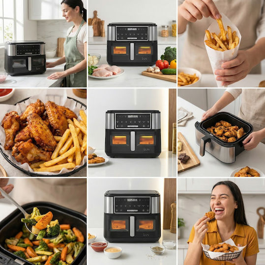 Izzy Air Fryer with Double Detachable Bucket 10lt Silver IZ-8225