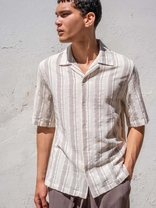 Short Sleeve Striped Beige Shirt