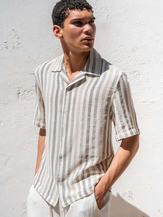 Κοντομάνικο Πουκάμισο Ριγέ Μπεζ