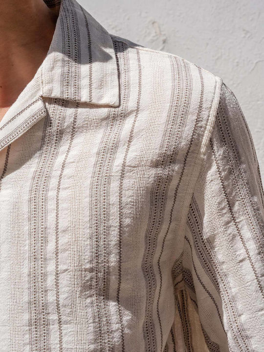 Short Sleeve Striped Beige Shirt