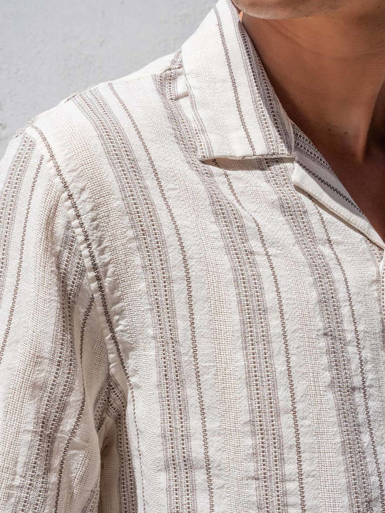 Short Sleeve Striped Beige Shirt
