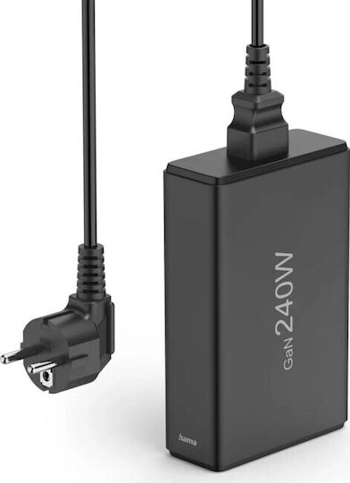 HAMA GaN Charging Station with USB-A Port and 4 USB-C Output Ports 240W Power Delivery / Quick Charge 3.0 in Black