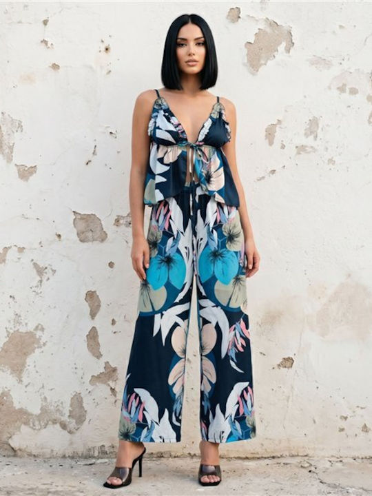 Γυναικείο Μπλε Σετ με Παντελόνι Floral