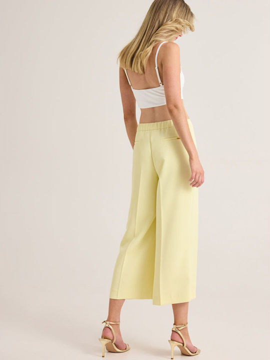Women's High Rise Zip Culottes with Rubber Band Lemon