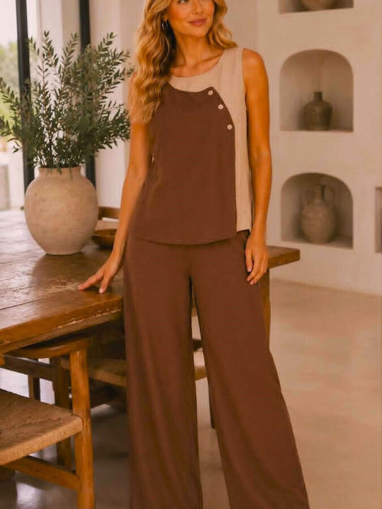 Women's Brown-Ecru Kit with Trousers with Rubber Band