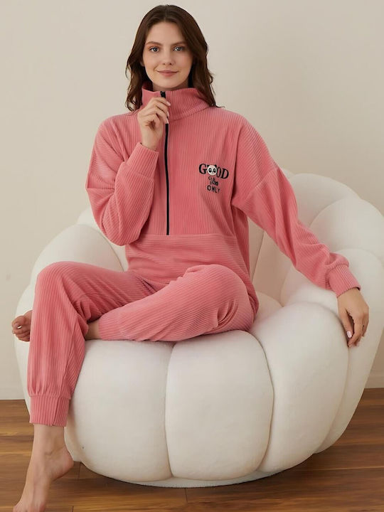 Boyraz Set Pijamale Dama De Iarnă Din Bumbac Roz