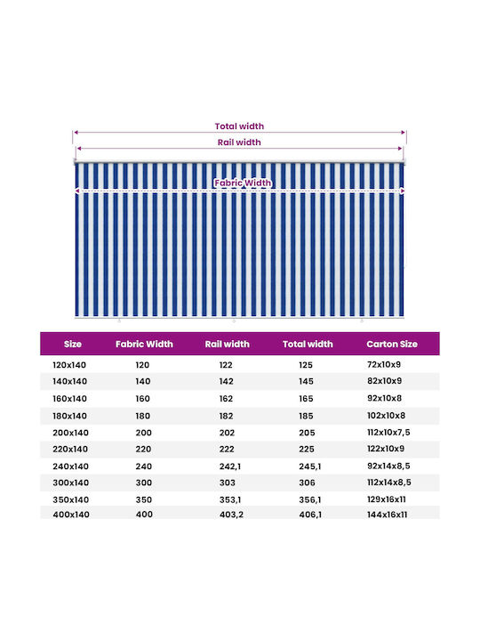 vidaXL Rola De Protecție Solară Sideway Pentru Terasă Cu LED Albastră 3.55x2.3m