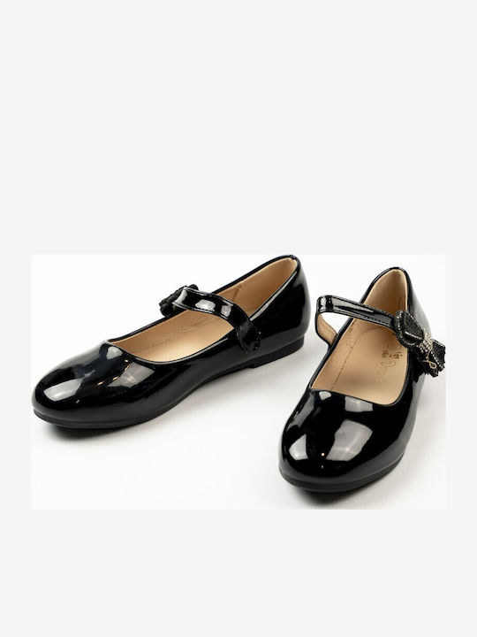 Kids Ballerinas with Hoop & Loop Closure Patent Leather Black
