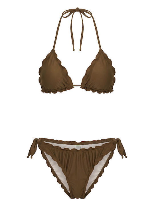 Fru Fru Set Bikini Τριγωνάκι Καφέ
