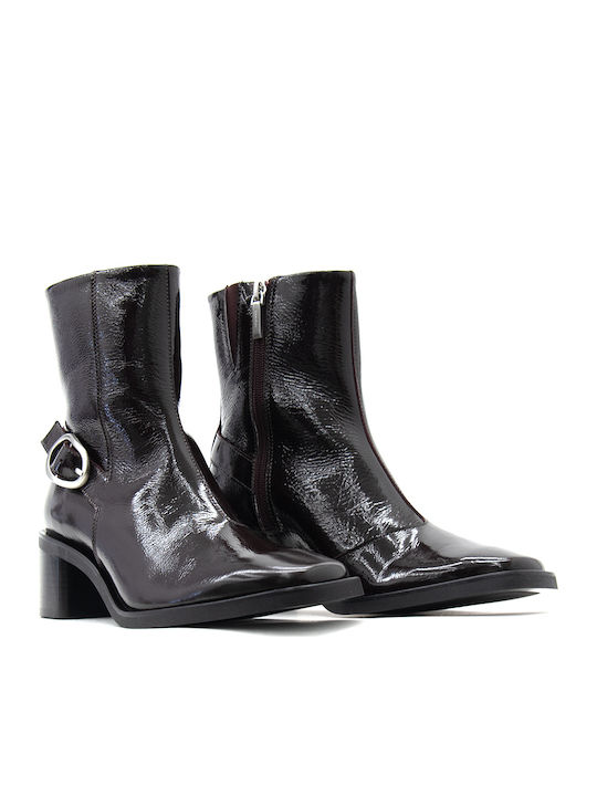 Leather Women's Ankle Boots Burgundy
