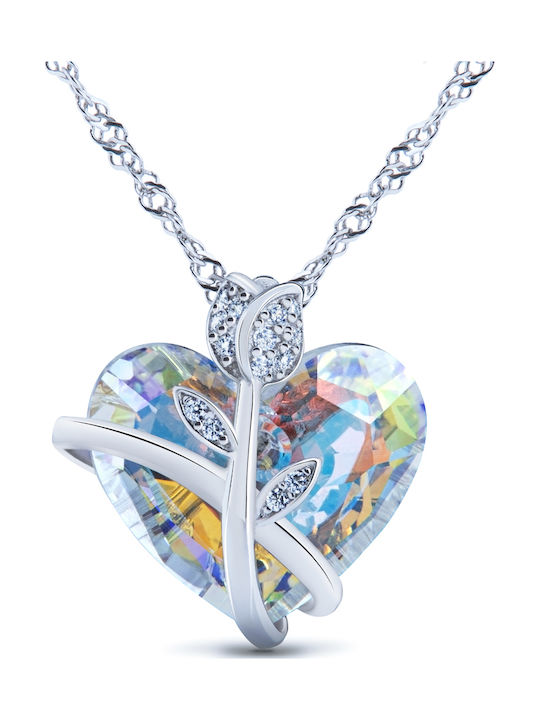 925 Silver Chain Necklace Heart Rose Trusky