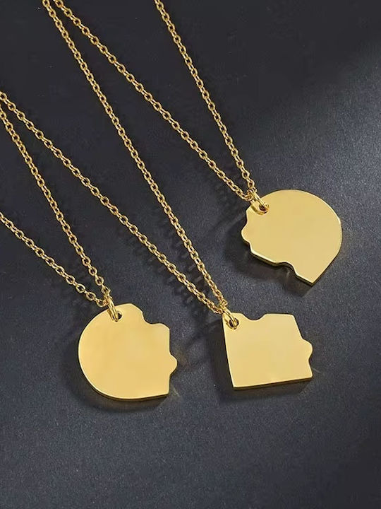 Gold Puzzle Herz Halskette Freunde 3 Stück Stahl