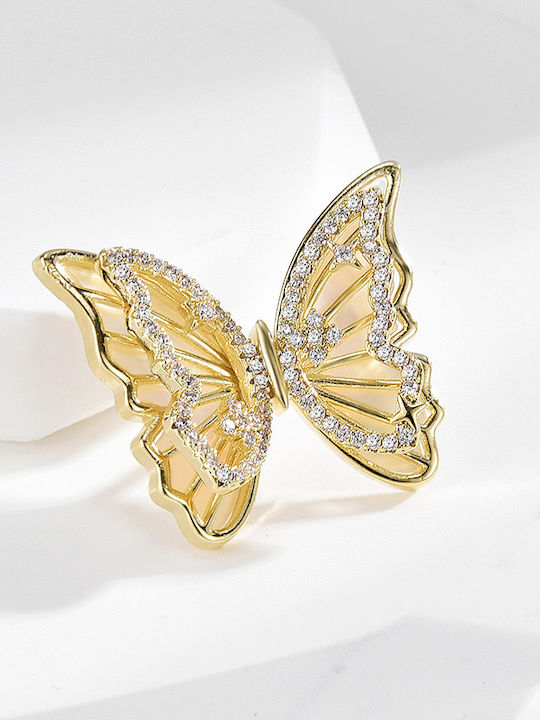 Pinets 14k Gold Plated Butterfly Pin Cubic Zirconia