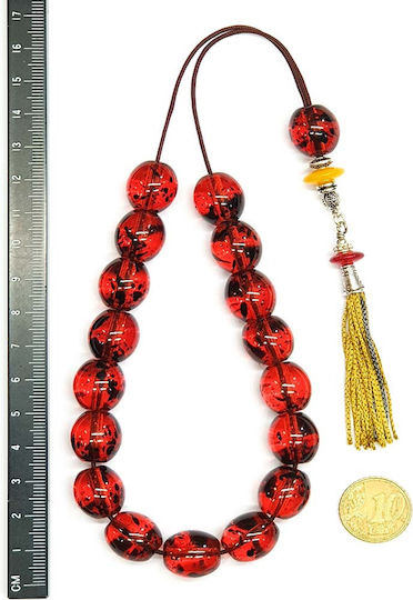 Roloi Komboloi Worry Beads with 17 Beads Length 32cm Red