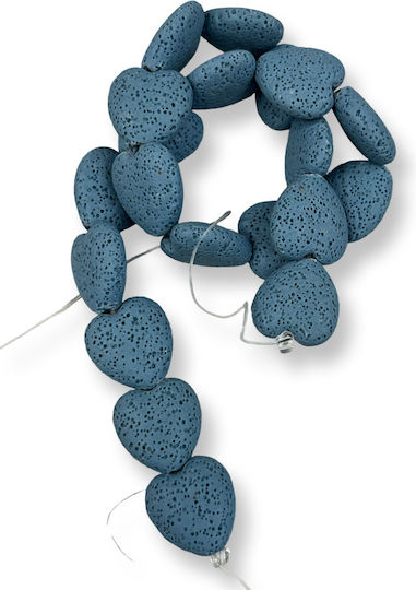 Natürliche Lava Herz Blau Petrol 20mm – Reihe 40cm