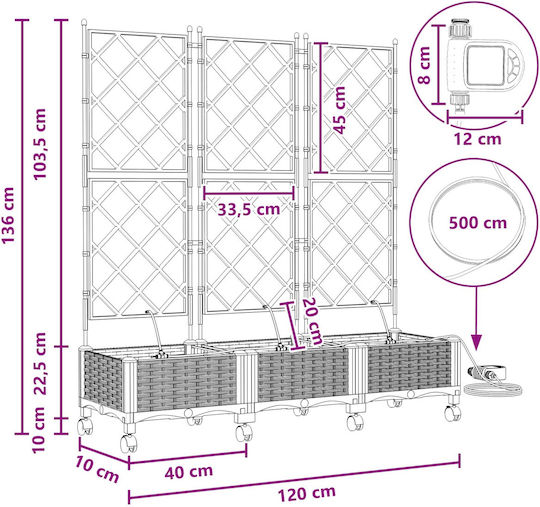 vidaXL Set of 3 White Plastic Planter Boxes