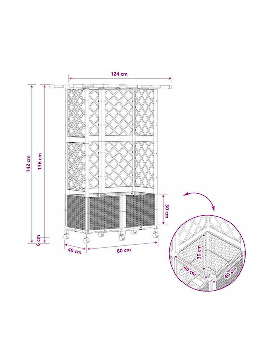 vidaXL Кутия За Саксии Пластмасова Светлосива 124x40x142см