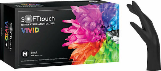 Bournas Medicals Touch Vivid Nitrile Examination Gloves Powder Free Black 100pcs