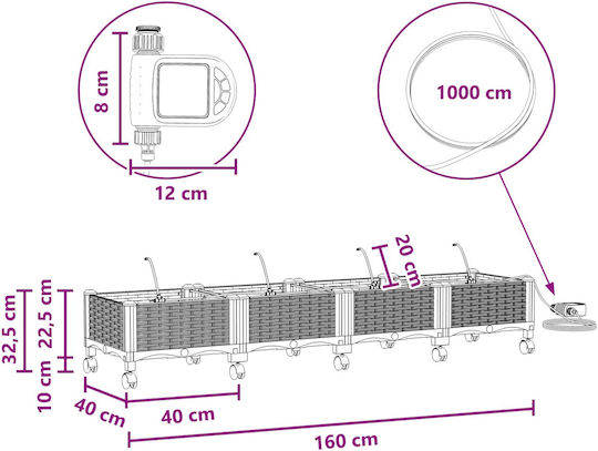 vidaXL Set of 4 Plastic Black Planter Boxes
