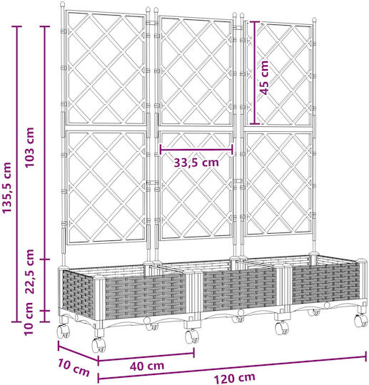 vidaXL Set of 3 Plastic Grey Planter Boxes