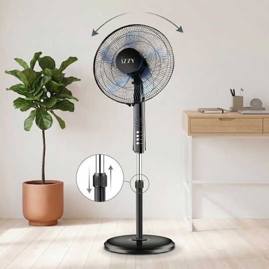 Izzy IZ-9002+ Pedestal Fan 70W Diameter 40cm with Remote Control Black