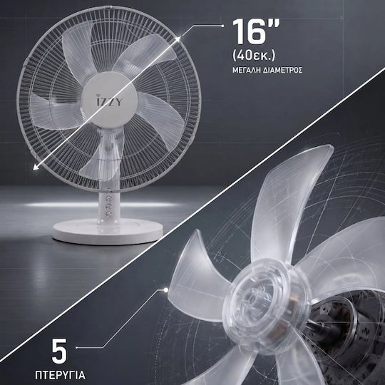 Izzy IZ-9023 Tabletop Fan 50W 40cm Diameter White