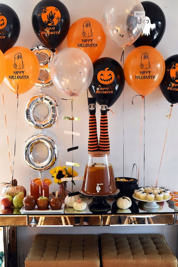 Compoziție Cu 12 Baloane Halloween Portocalii 21 Cm