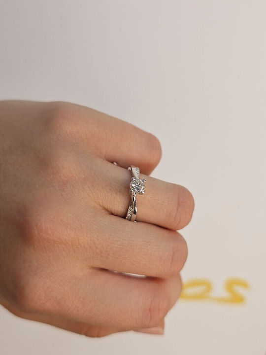 Mentzos Single Stone Ring In 18K White Gold With Diamond