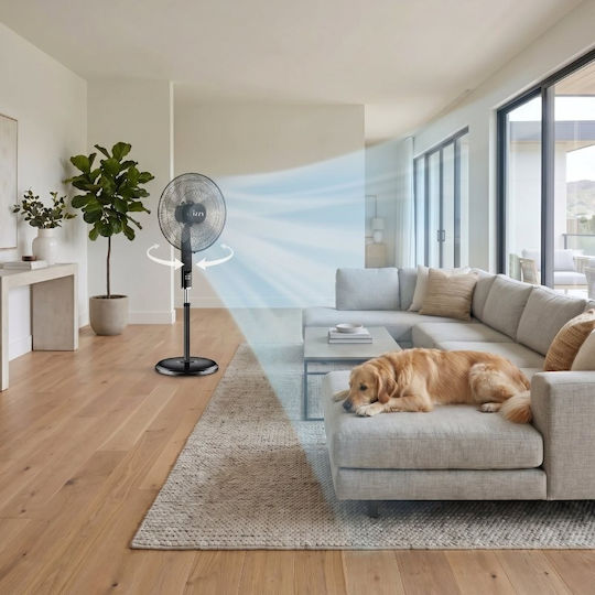 Izzy IZ-9004 Ανεμιστήρας Ορθοστάτης 70W Διαμέτρου 46cm με Τηλεχειριστήριο Μαύρος