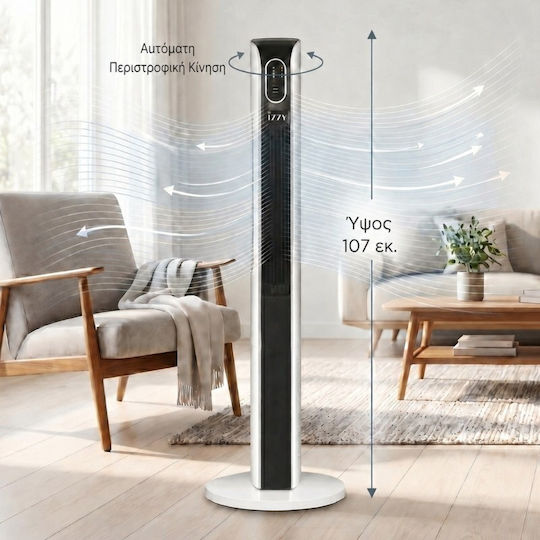 Izzy IZ-9028 Ανεμιστήρας Πύργος 60W με Τηλεχειριστήριο Μαύρος