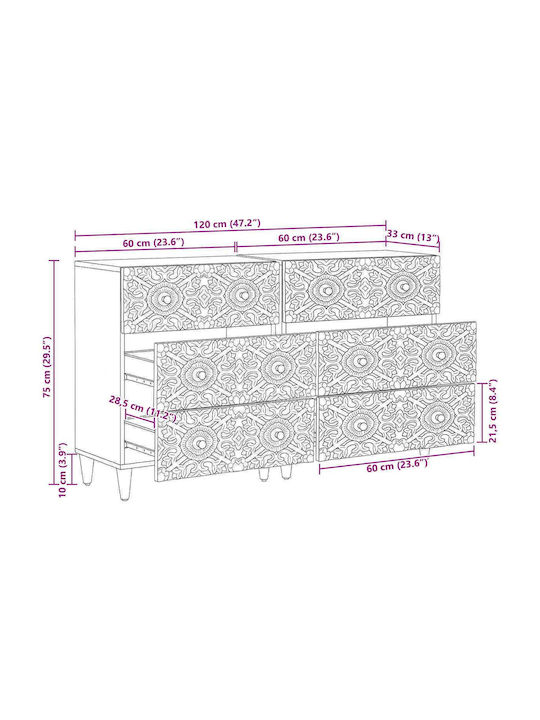 Holzsideboard mit Schubladen Braune 120x33x75cm