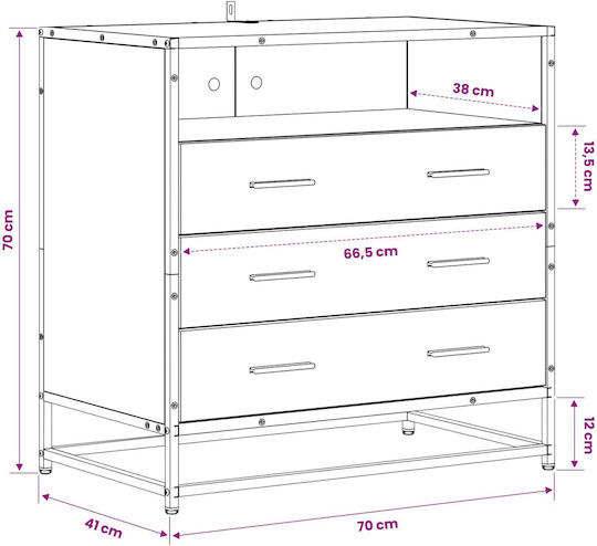 Bedroom Chest of Drawers Wooden Oak 70x41x70cm
