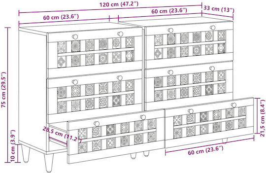 vidaXL Kommode Schlafzimmer Holzschatten Natürlich 120x33x75cm