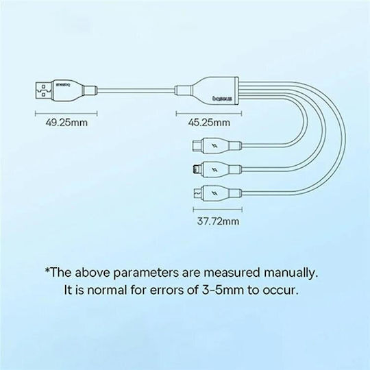 Ultra-fast One-to-three Изтеглящ Се Захранващ И Данни Кабел Usb Към Micro-usb Lightning Usb Type-c 3.5a 1.3m Бял