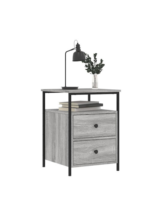 Wooden Bedside Table with Metal Legs Grey 44x45x60cm