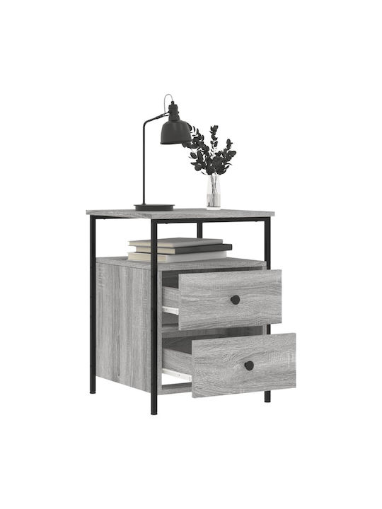 Wooden Bedside Table with Metal Legs Grey 44x45x60cm