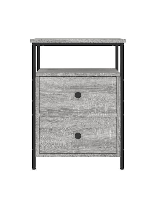 Wooden Bedside Table with Metal Legs Grey 44x45x60cm