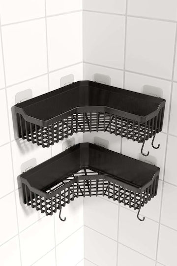 SteweHome Raft Colțar de Baie Montat pe Perete din Plastic 26x26x8cm Neagră