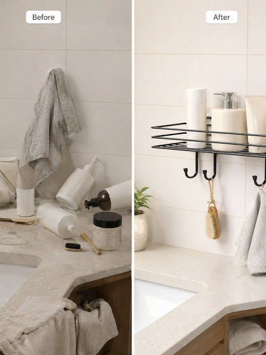 Femmit Self-Adhesive Metal Bathroom Shelf Hooks 30×10 Cm Black