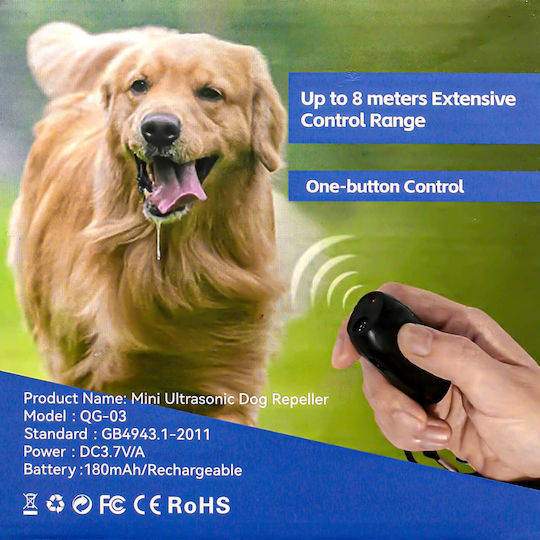Portable Ultrasonic Dog Training Repeller Rechargeable USB Mini Ultrasonic Dog Repeller Black Qg-03