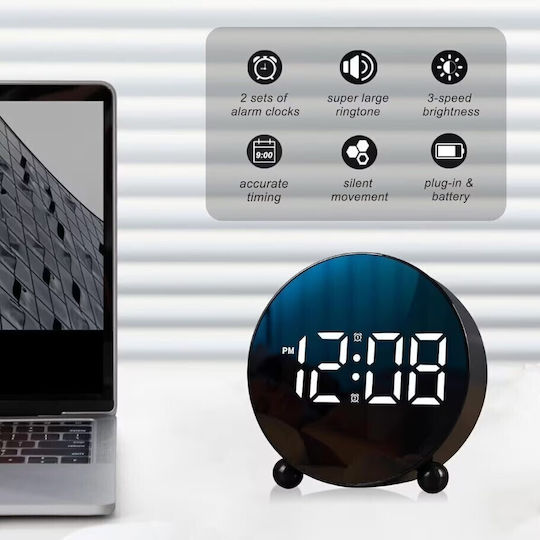 Geräuschloses Digitales Tischuhr LED mit Wecker Schwarz HL-8895-BLACK