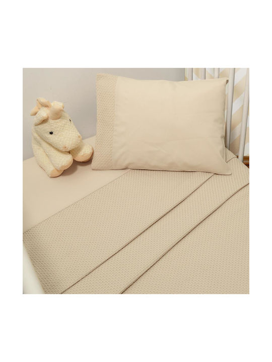 Baby Oliver Set Lenjerii de Pat Bebe Pentru Leagăn Din Bumbac Bej 75x110cm