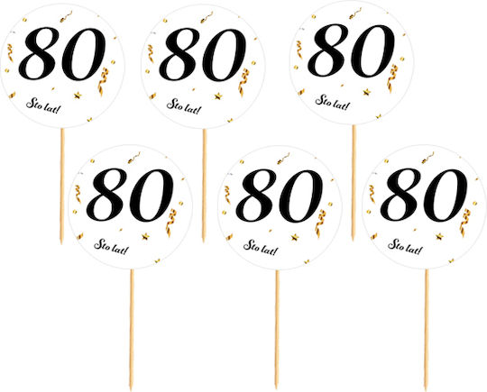 Topper 80. Geburtstag Weißer Hintergrund Schwarzer Text 6 Stück