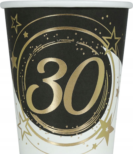 Paper Cups 30th Birthday Thirtieth Gold Black Party 240ml 6pcs