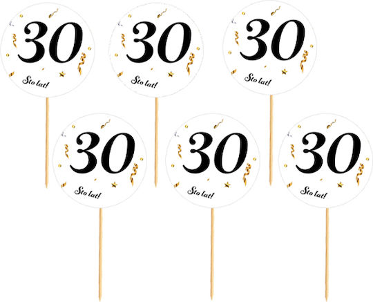 Toppery 30th Birthday Fundal Alb Text Negru 6 Bucăți